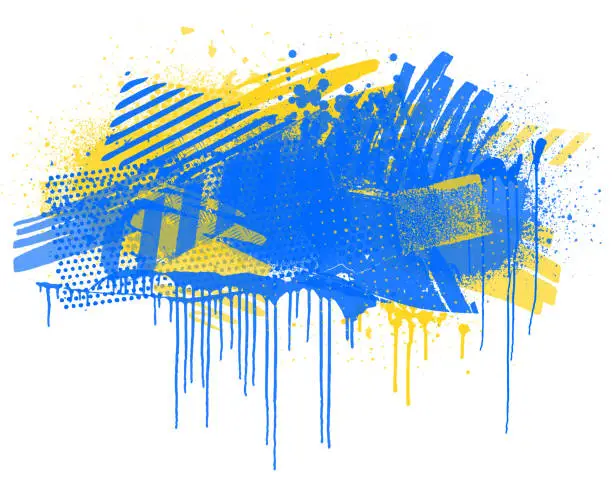 Vector illustration of Ukraine flag blue and yellow colored grunge vector