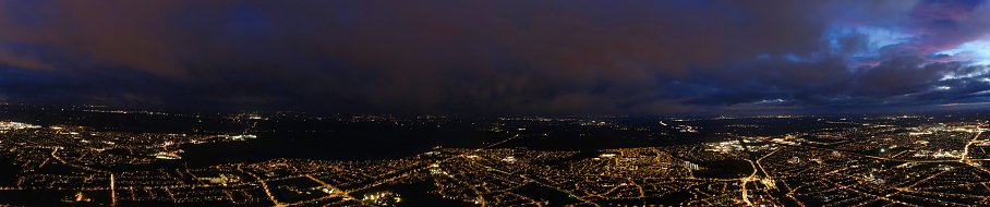 Beautiful High Angle View of Luton city of England Just After Sunset and During Night
