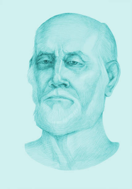 istock illustration pencil drawing portrait of an elderly man with a beard on a blue  background 1461743776
