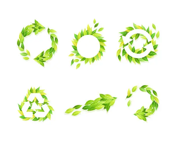 Vector illustration of Ecology signs made of green leaves set vector illustration