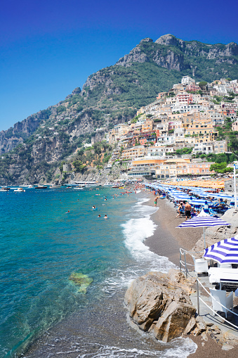 Thyrenian summer sea and beach of Positano - famous old italian resort, Italy