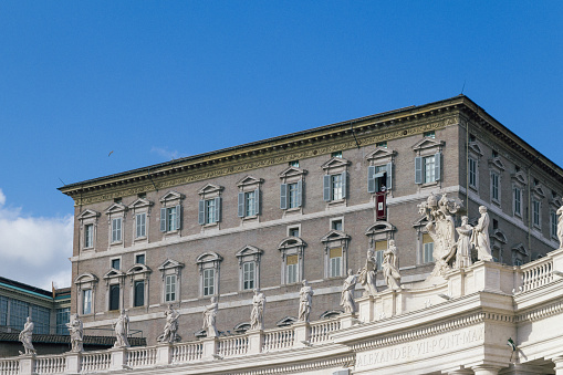 Pope Francis speaks from the Apostolic Palace in the Vatican.