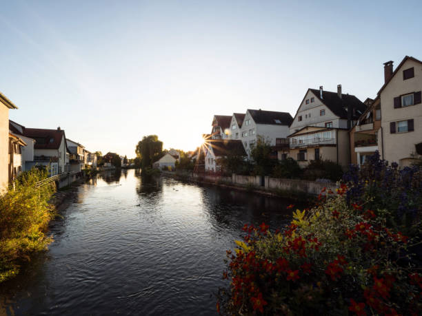 Sunset panorama of charming historic old town village city of Riedlingen at Danube river in Baden-Wuerttemberg Germany Sunset panorama of charming historic old town village city of Riedlingen at Danube river in Baden-Wuerttemberg Germany Europe riedlingen stock pictures, royalty-free photos & images