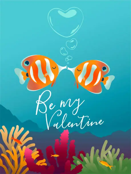 Vector illustration of Two coral fish in love