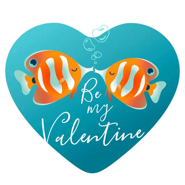 Vector illustration of Two coral fish kissing