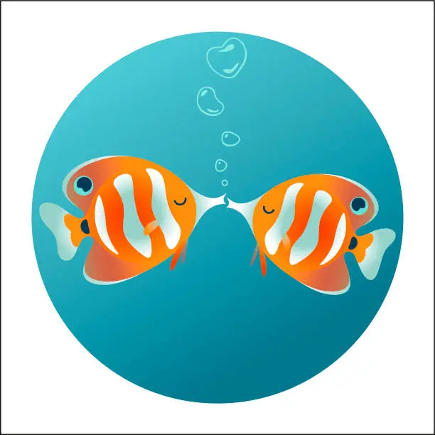 Vector illustration of Two coral fish kissing