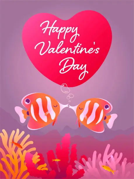 Vector illustration of Two coral fish kissing