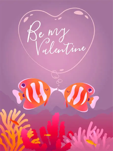 Vector illustration of Two coral fish falling in love