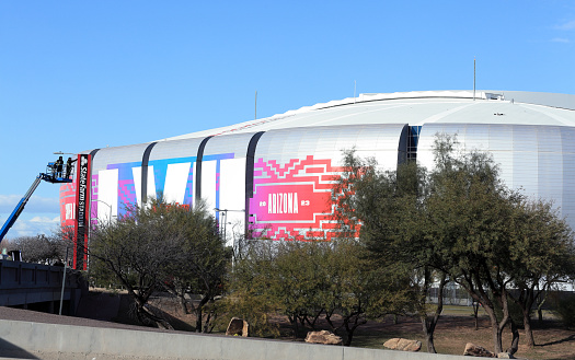Glendale, AZ - January 31, 2023: State Farm Stadium days before the upcoming American football championship game of the National Football League for the 2022 NFL, Super Bowl LVII