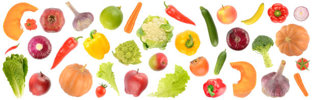 istock Delicious pattern of vegetables and fruits isolated on white 1461796907