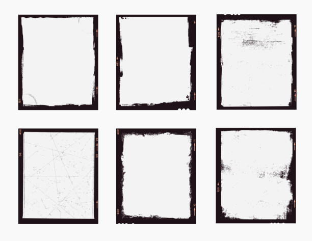 Grunge empty medium format film frames vector art illustration