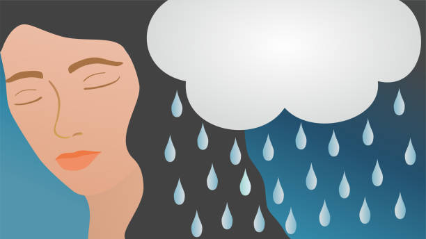 istock Banner with sad woman. Cloud and rain. Dimension 16:9. Vector illustration. 1461798743