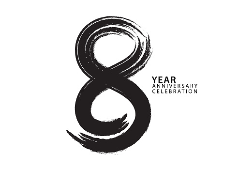 8 year anniversary celebration logotype black paintbrush vector, 8 number design, 8th Birthday invitation, anniversary template, logo number design vector, calligraphy font, typography logo