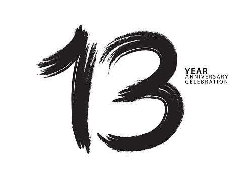 13 year anniversary celebration logotype black paintbrush vector, 13 number design, 13th Birthday invitation, anniversary template, logo number design vector, calligraphy font, typography logo