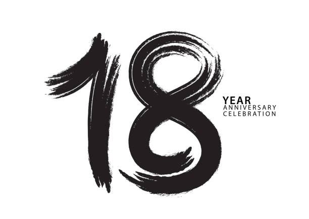 ilustraciones, imágenes clip art, dibujos animados e iconos de stock de logotipo de celebración del aniversario de 18 años vector de pincel negro, diseño de 18 números, invitación de cumpleaños 18, plantilla de aniversario, vector de diseño de número de logotipo, fuente de caligrafía, logotipo de tipografía - número 18