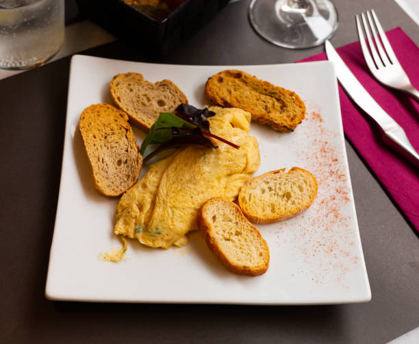 istock Simple egg omelette with herbs on plate close up 1461806831