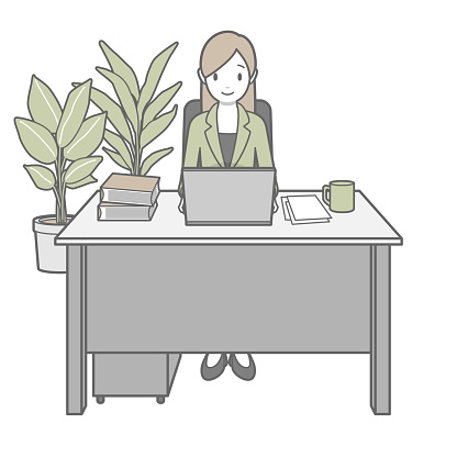 Vector illustration of a female employee doing desk work