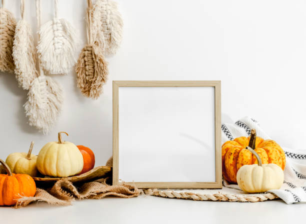 istock Wooden frame with orange ripe pumpkins 1461820775