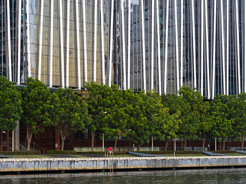 Textured façade of building next to the Yarra River in Melbourne
