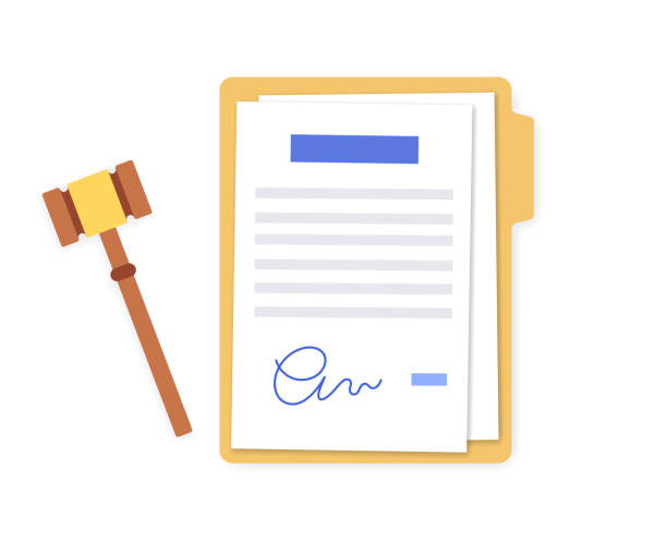 Legal work concept Justice and legal work concept. lawyer consultation, legal punishment or verdict decision. Wooden gavel symbol. Judicial act and paper jurisdiction documentation flat vector illustration for court legal document stock illustrations