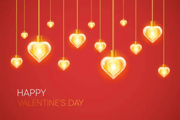 Vector illustration of Valentine's Day background. Heart glowing garland.