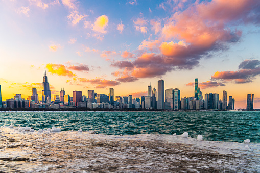 Dramatic Winter Sunset along Chicago’s lakefront