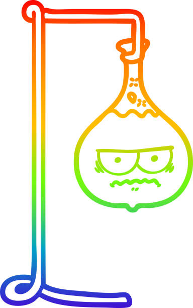 ilustrações de stock, clip art, desenhos animados e ícones de rainbow gradient line drawing of a angry cartoon science experiment - energia reativa
