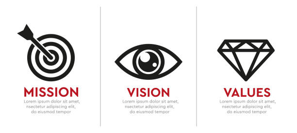 mission, vision, werte - ikonen der unternehmensphilosophie. vector firmensymbole. - spionage und aufklärung stock-grafiken, -clipart, -cartoons und -symbole