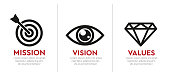 istock Mission, Vision, Values - corporate philosophy icons. Vector company icons. 1461859794