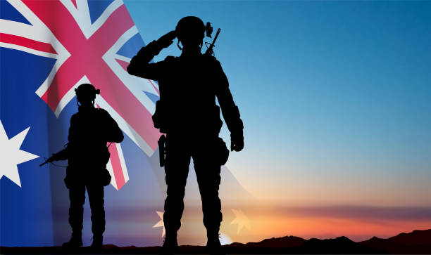 istock Silhouette of Soldiers with Australian flag 1461876939
