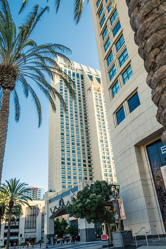 San Diego, CA - December 16, 2022: Manchester Grand Hyatt San Diego, a luxury waterfront hotel at 1 Market Place.