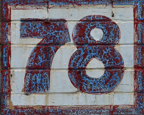 The number seventy eight, 78, in red and blue.