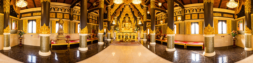 Panorama view of beautiful Buddha statue in Phra That Doi Phra Chan temple, Lampang province.