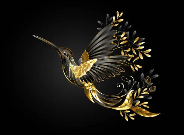 Vector illustration of Black jewelry hummingbird