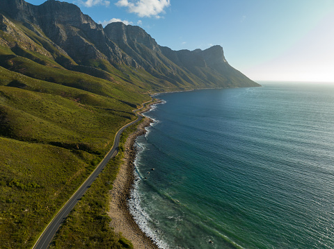 Scenic coastal road along the South African coastline near Cape Town. Clarens drive in the Western Cape