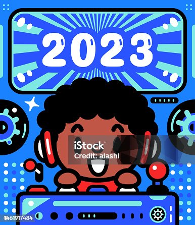 istock A cute boy is piloting an Unlimited Power Spaceship and celebrating the arrival of 2023 1461917484
