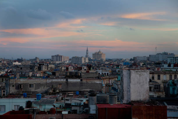 Looking out across the rooftops of old and central Havana at dusk