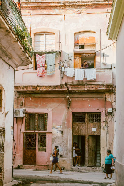 Wide Shot of Cuban Balcony with Laundry