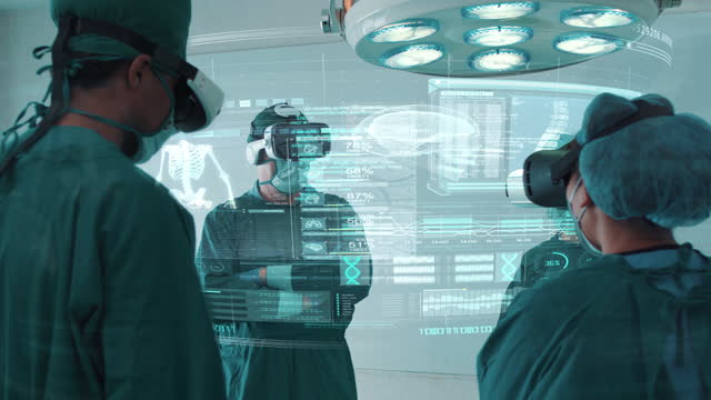 4k resolution Surgeons using VR and HUD Holographic in a modern laboratory,Looking for disease cure,Innovative and future of medical and healthcare technology