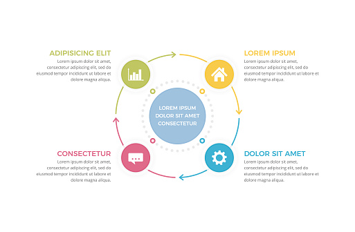 Circle diagram template with four steps or options, process infographics, vector eps10 illustration
