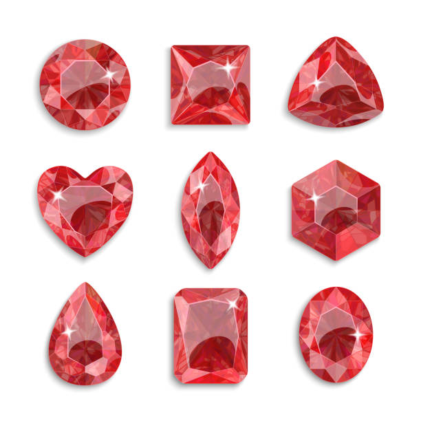 ilustraciones, imágenes clip art, dibujos animados e iconos de stock de gemas de diferentes formas. conjunto de cristales rojos. joyería. - gem jewelry hexagon square