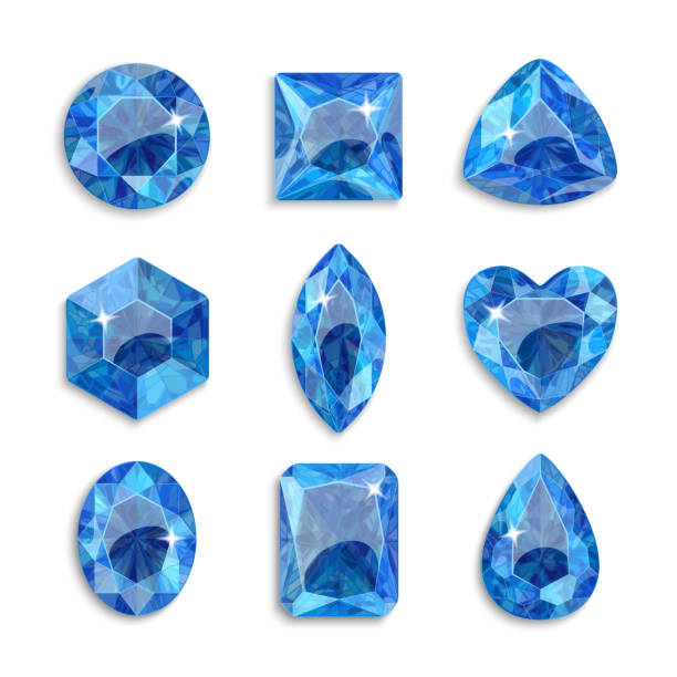 ilustraciones, imágenes clip art, dibujos animados e iconos de stock de gemas de diferentes formas. conjunto de cristales azules. joyería. - gem jewelry hexagon square