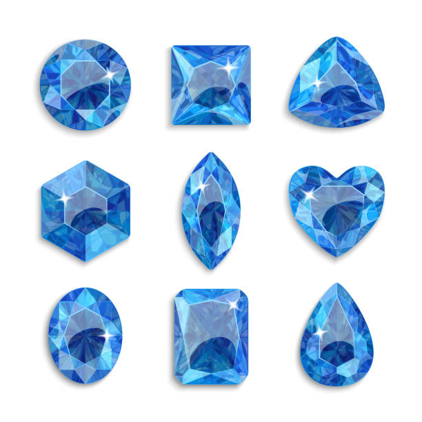 illustrazioni stock, clip art, cartoni animati e icone di tendenza di gemme di diverse forme. set di cristalli blu. gioielleria. - gem jewelry hexagon square
