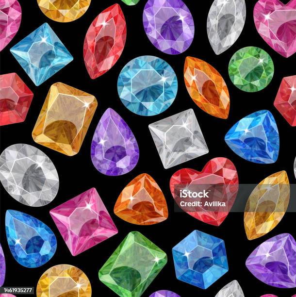 Multi Colored Crystal Icon Pattern With Multicolored Crystals On A Black Background Gems Of ...