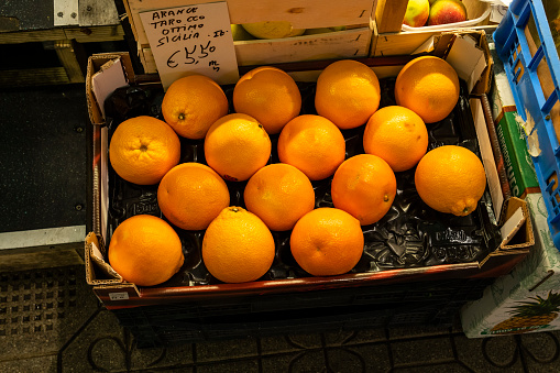 Lemons on Market Stall; Palma; Majorca; Spain