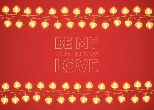Vector illustration of Valentine's Day background. Heart glowing garland.