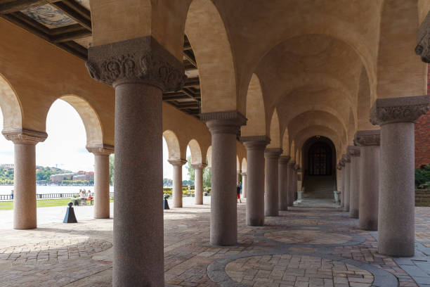 Stockholm, Sweden - August 14, 2022: Stockholm City Hall (Stockholms stadshus) inside yard view stock photo