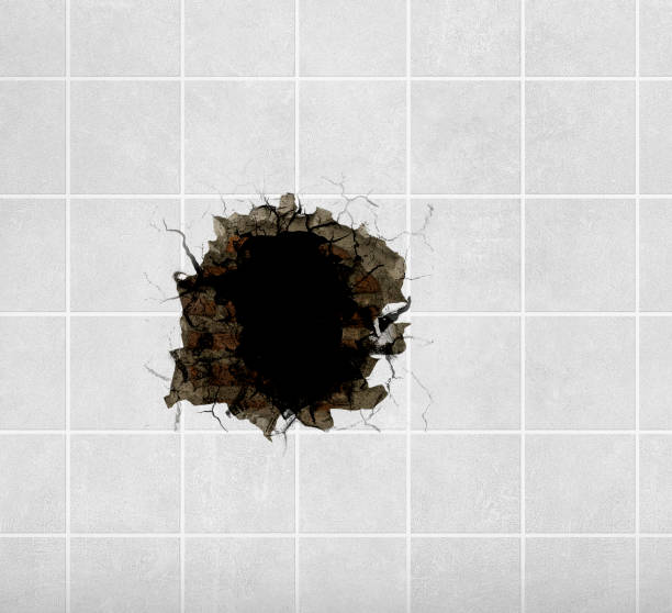 istock Old concrete wall with broken tiles used as a horror scene. 1461972471