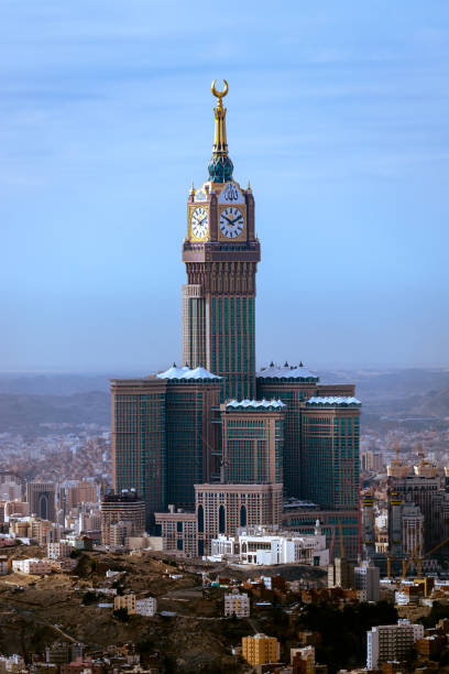 The clock tower in Makkah Al-Mukarramah on January 10, 2023 stock photo