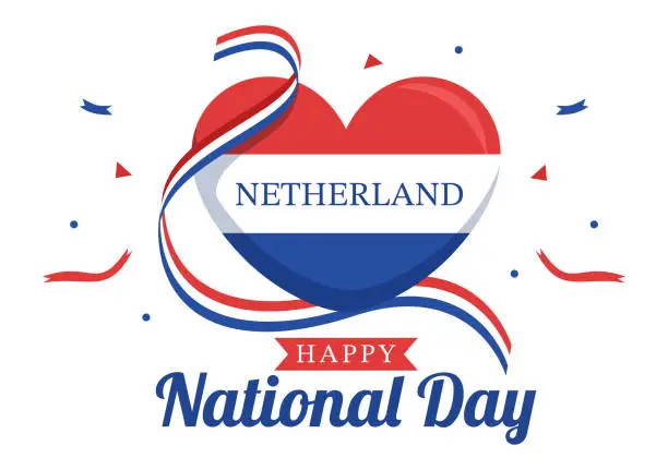 Vector illustration of Happy Netherland National Day Illustration with Netherlands Flag for Web Banner or Landing Page in Flat Cartoon Hand Drawn Templates